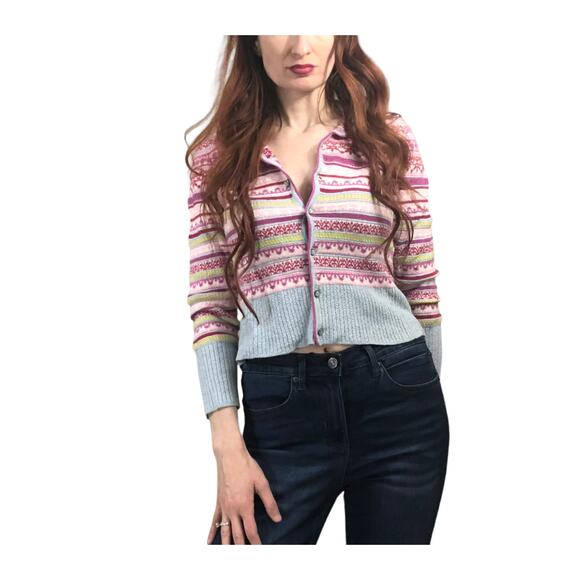 Oleana of Norway Wool Silk Fair Isle Cardigan XS/S | Nordic Designer Sweater - Picture 3 of 16